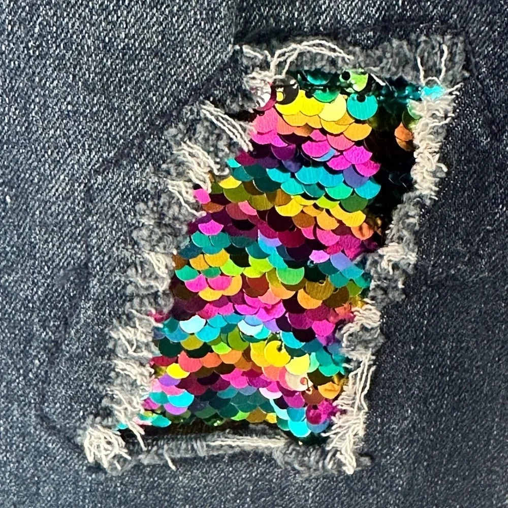 Justice Girls Girlfriend Jeans Size 10 | Rainbow Sequin Distressed Denim (1218)